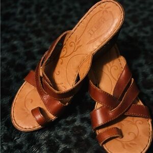 Born Chestnut Leather Slip-On Sandals